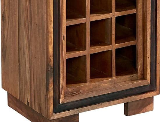 Jaipur Rosewood Tall narrow 15 bottle wine rack bookcase with drawer and shelves.